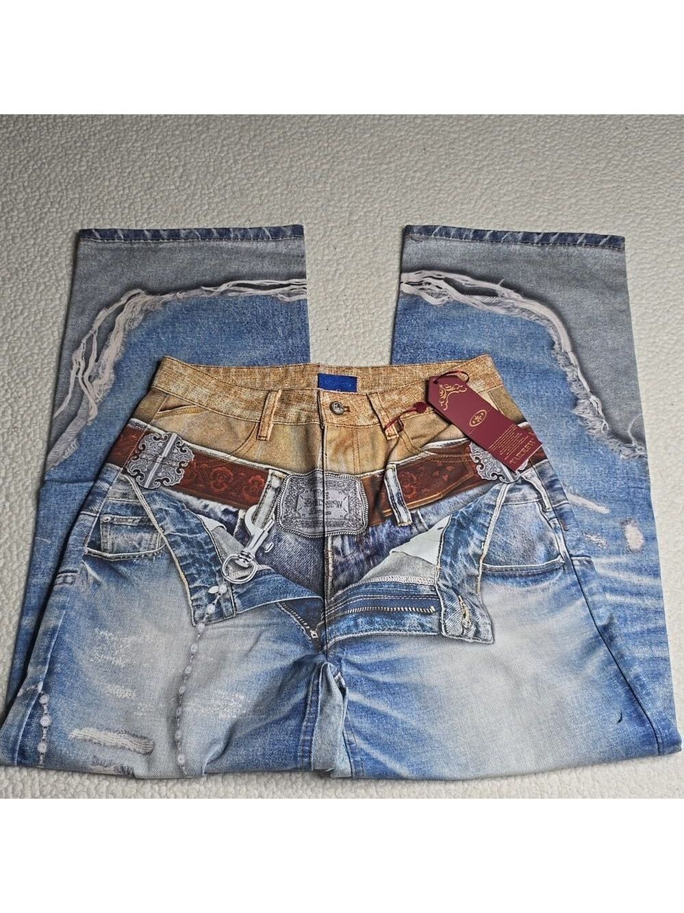 3169 NWT YADcrew丨3D Waistband Print Loose Fit Denim Jeans Sz Small - Picture 4 of 14